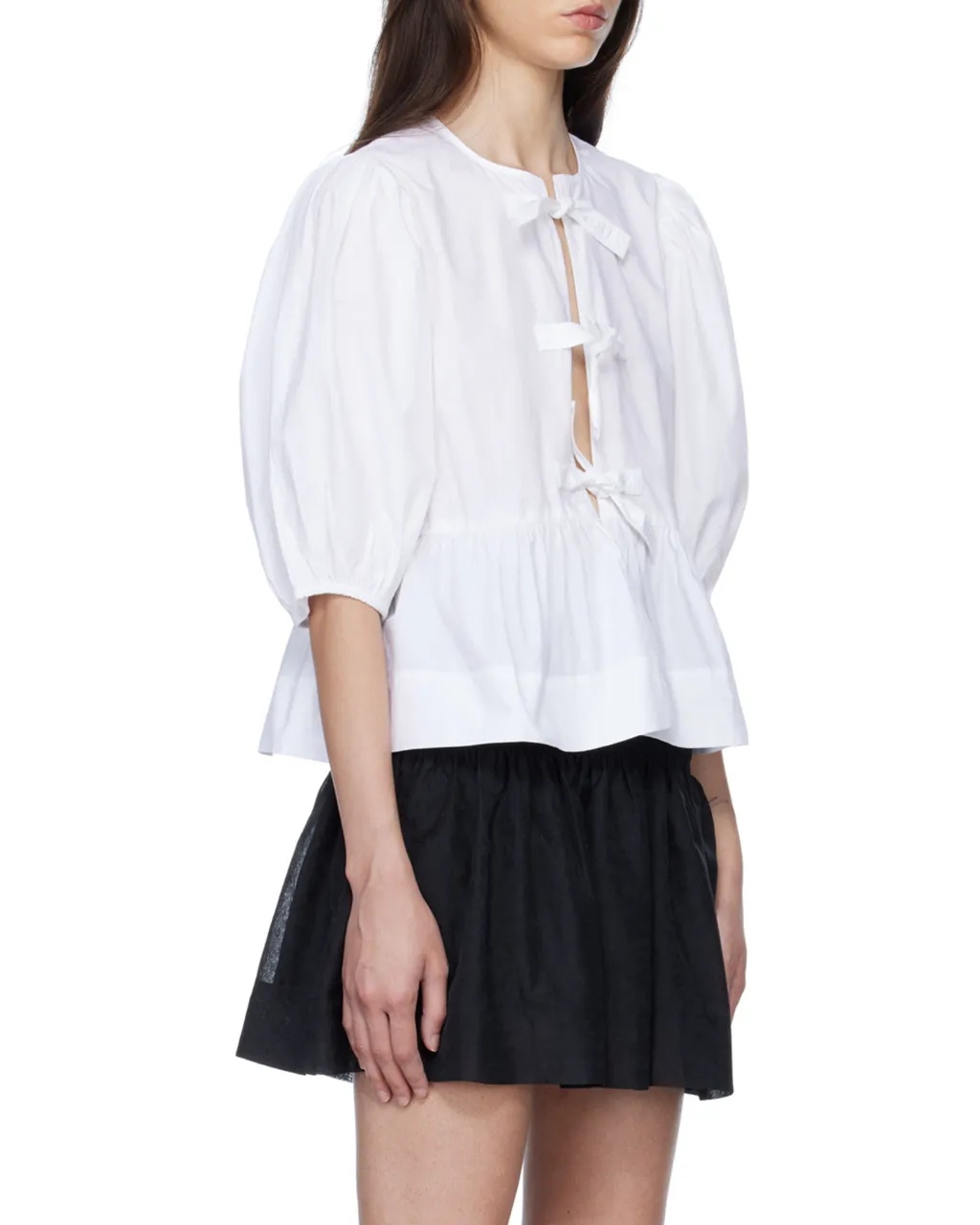 Poplin Peplum Tie Blouse