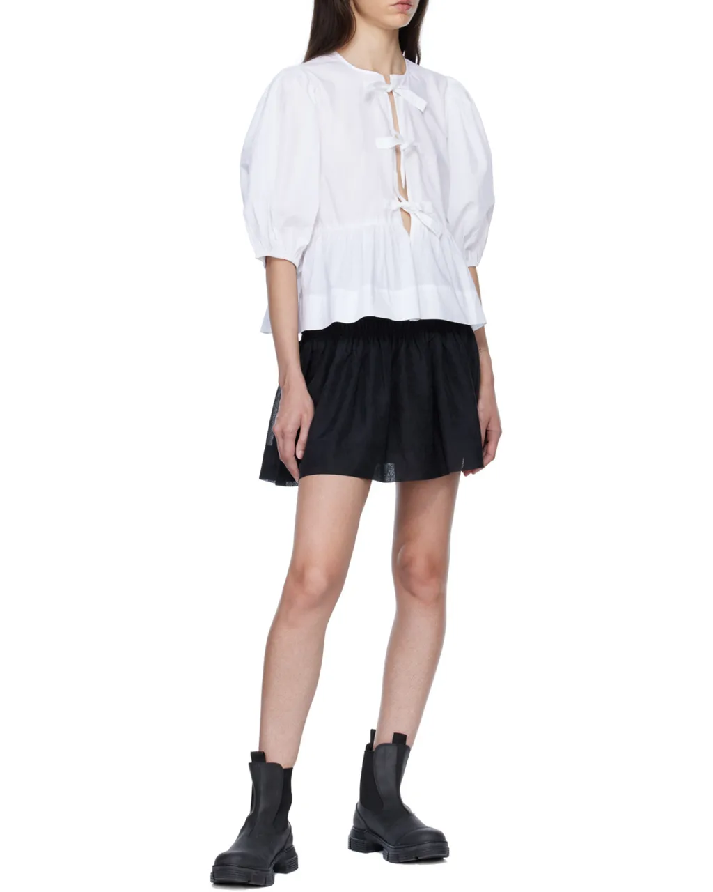 Poplin Peplum Tie Blouse