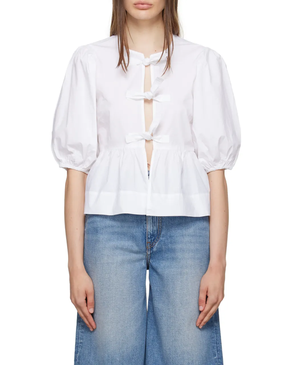 Poplin Peplum Tie Blouse