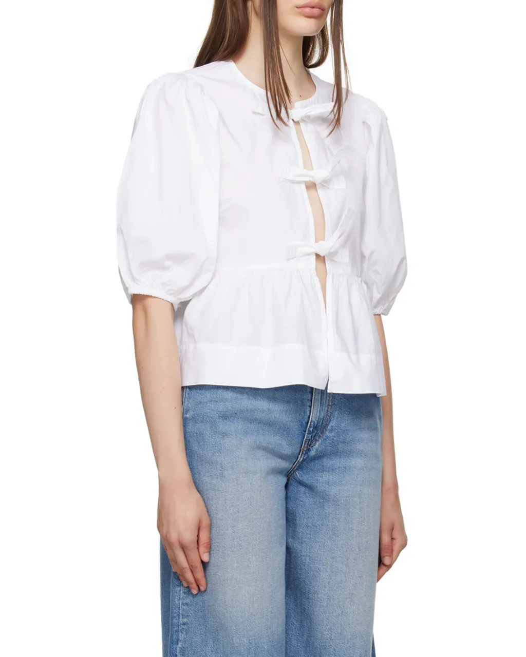 Poplin Peplum Tie Blouse