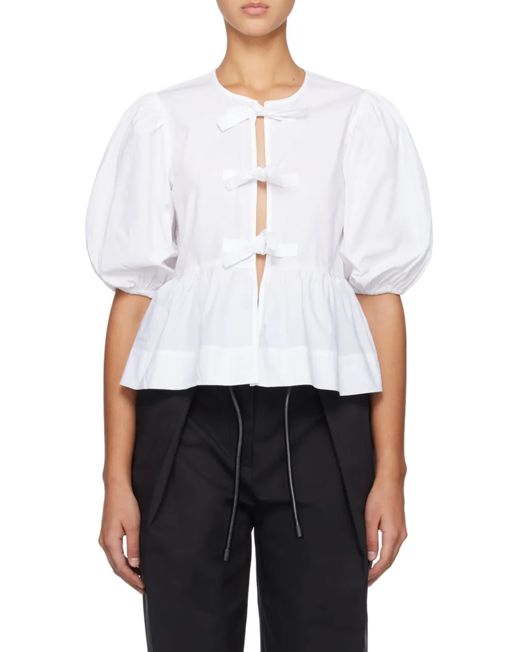 Poplin Peplum Tie Blouse