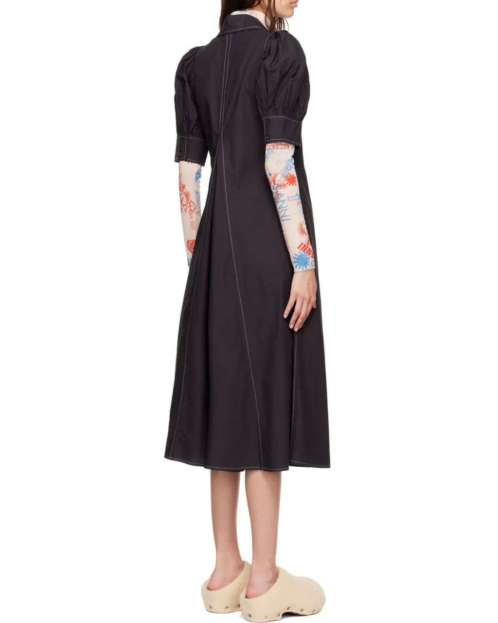 Poplin V-Neck Midi Dress