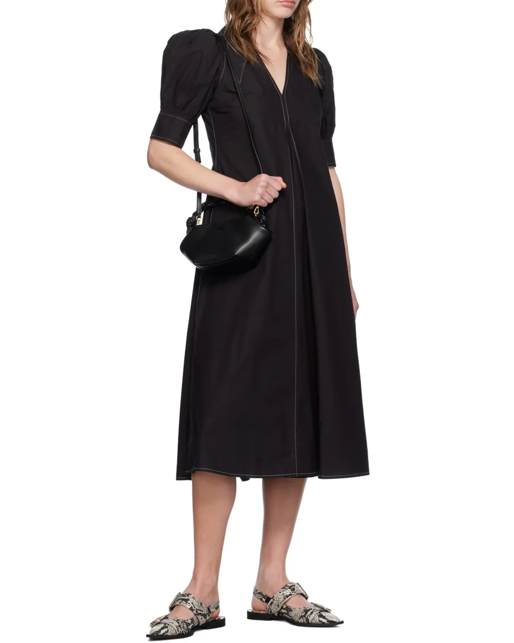 Poplin V-Neck Midi Dress