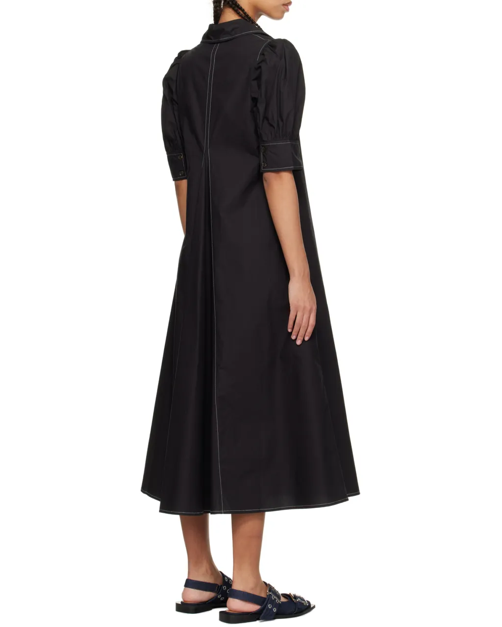 Poplin V-Neck Midi Dress