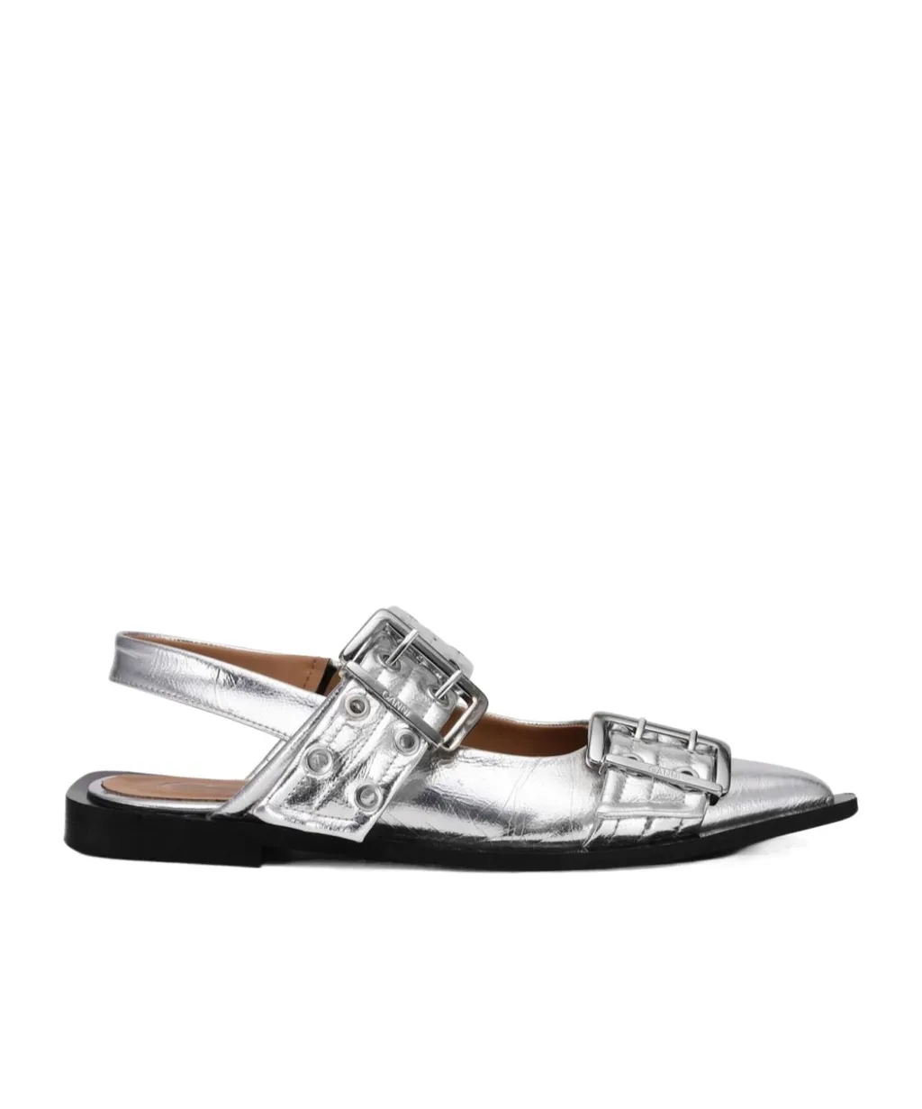 Double-Buckled Pointed-Toe Ballerina Shoes