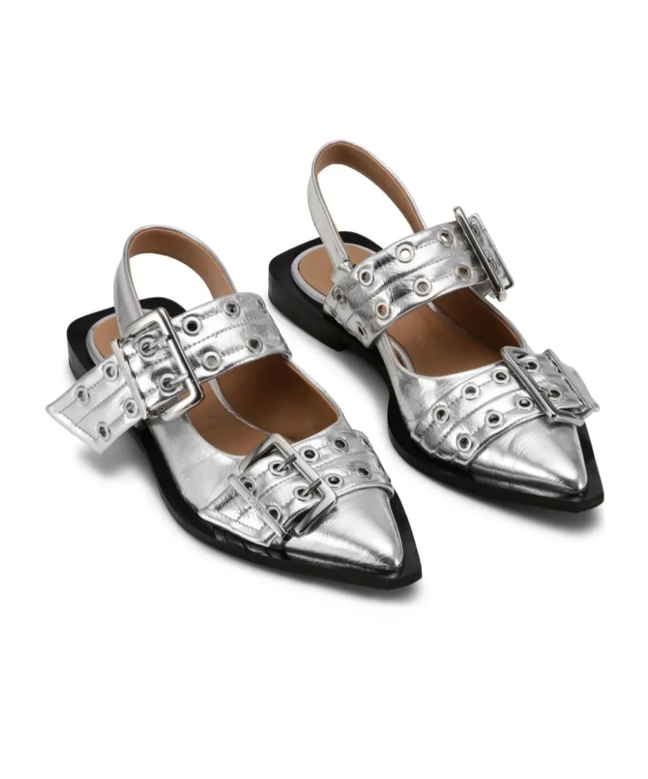Double-Buckled Pointed-Toe Ballerina Shoes