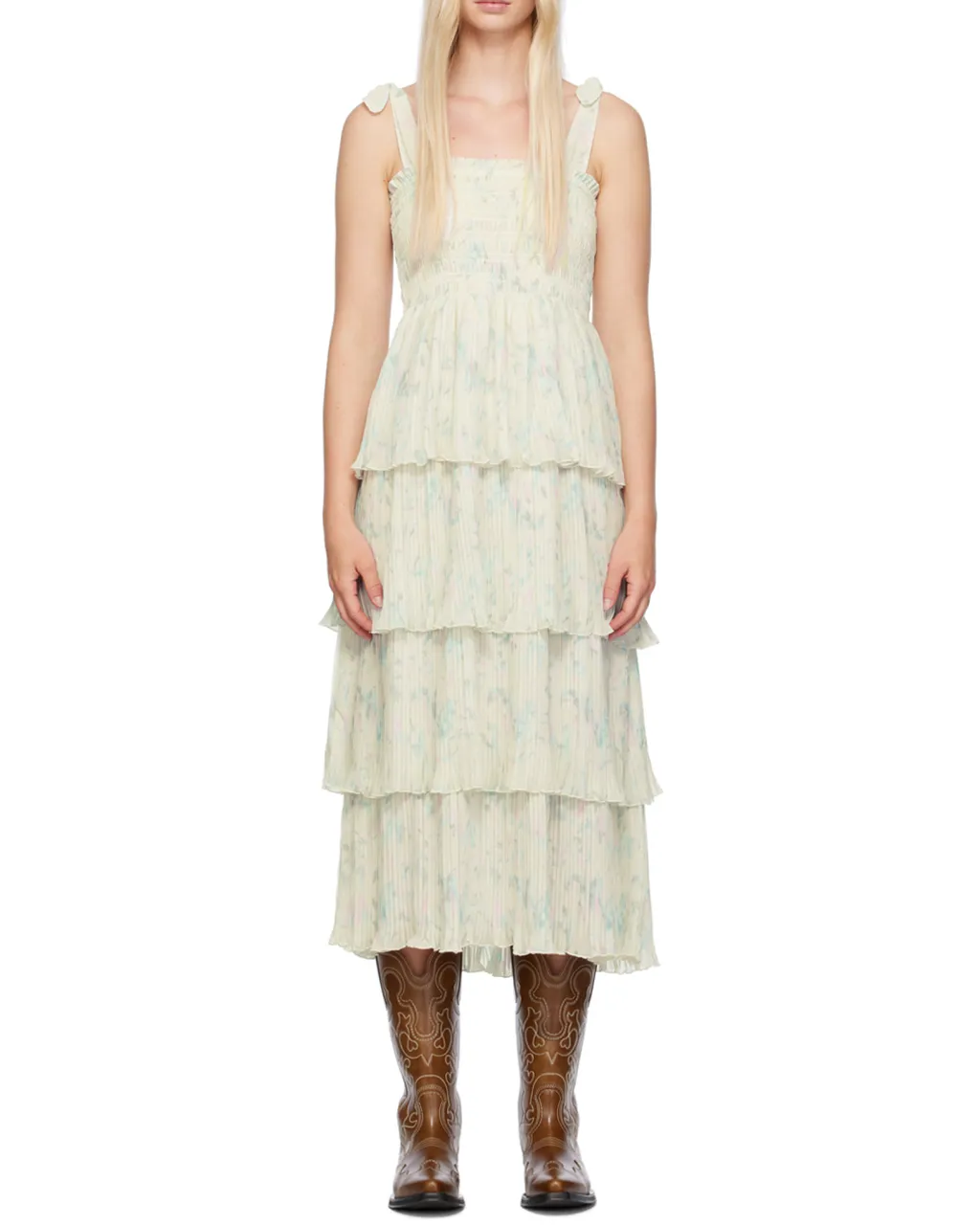 Tofu Floral Printed Pleated Midi Dress