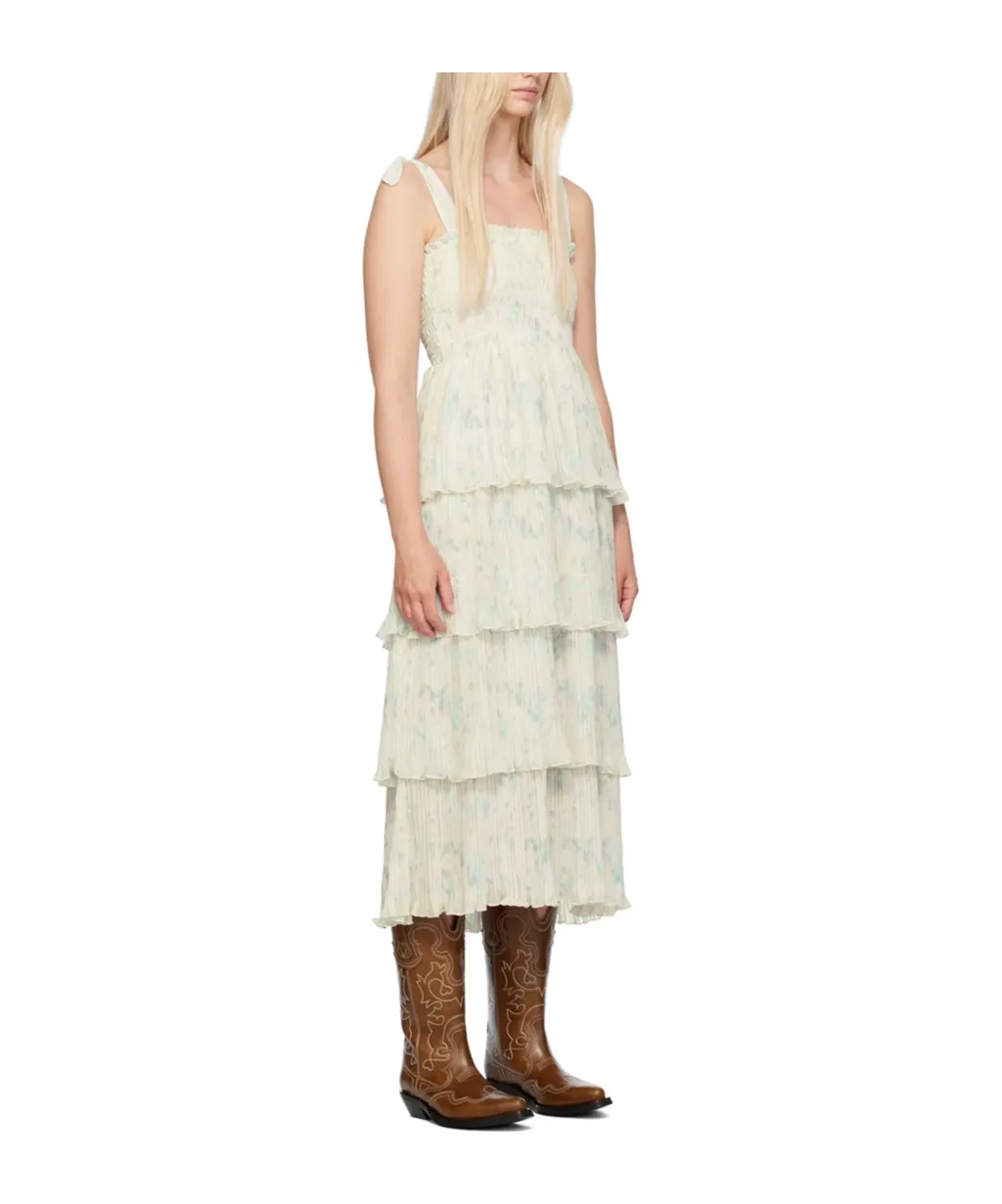Tofu Floral Printed Pleated Midi Dress