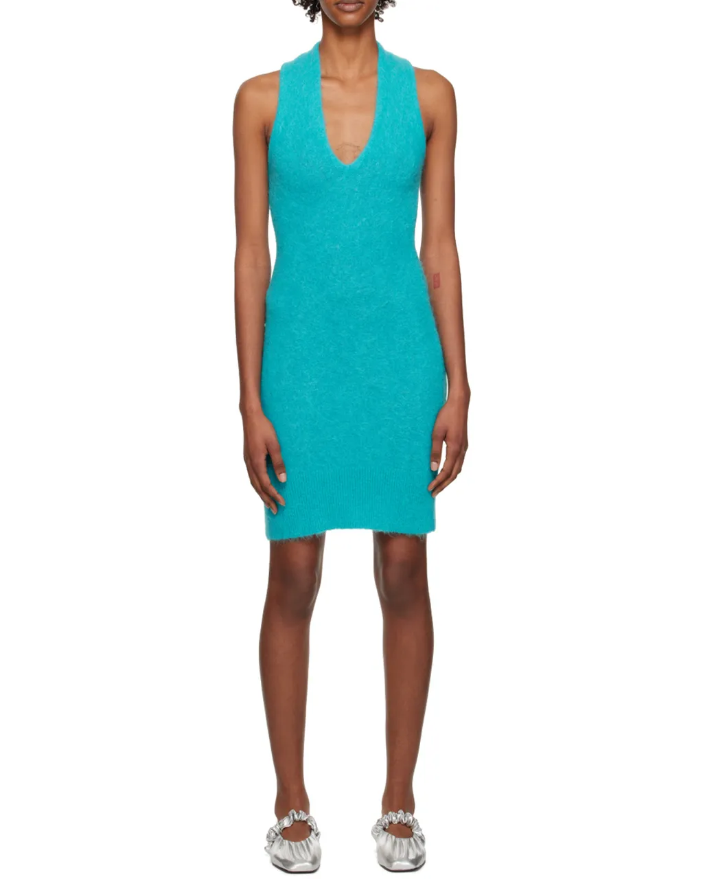 Blue Brushed Alpaca Mini Dress