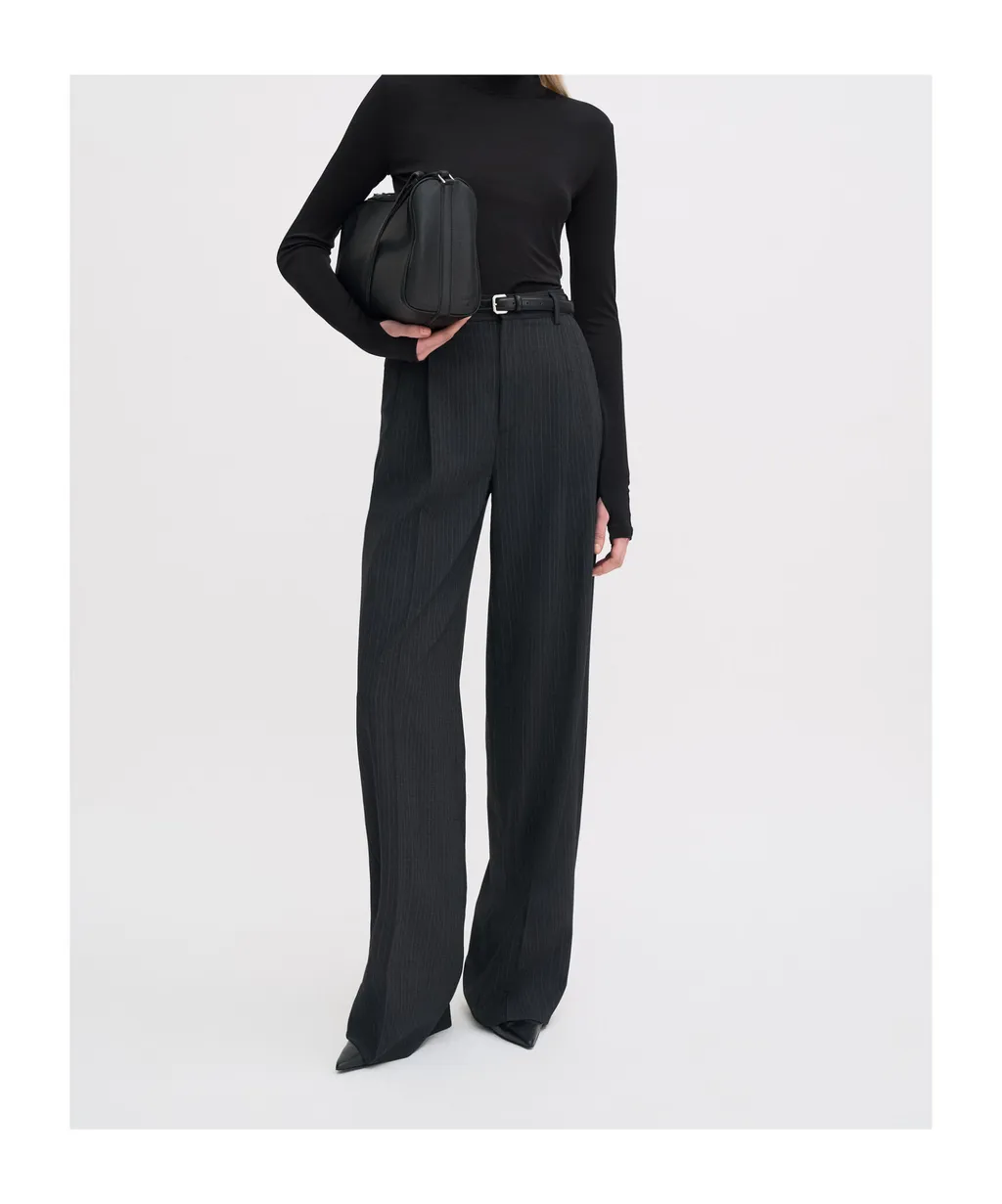 Pinstriped Wide-Leg Pants