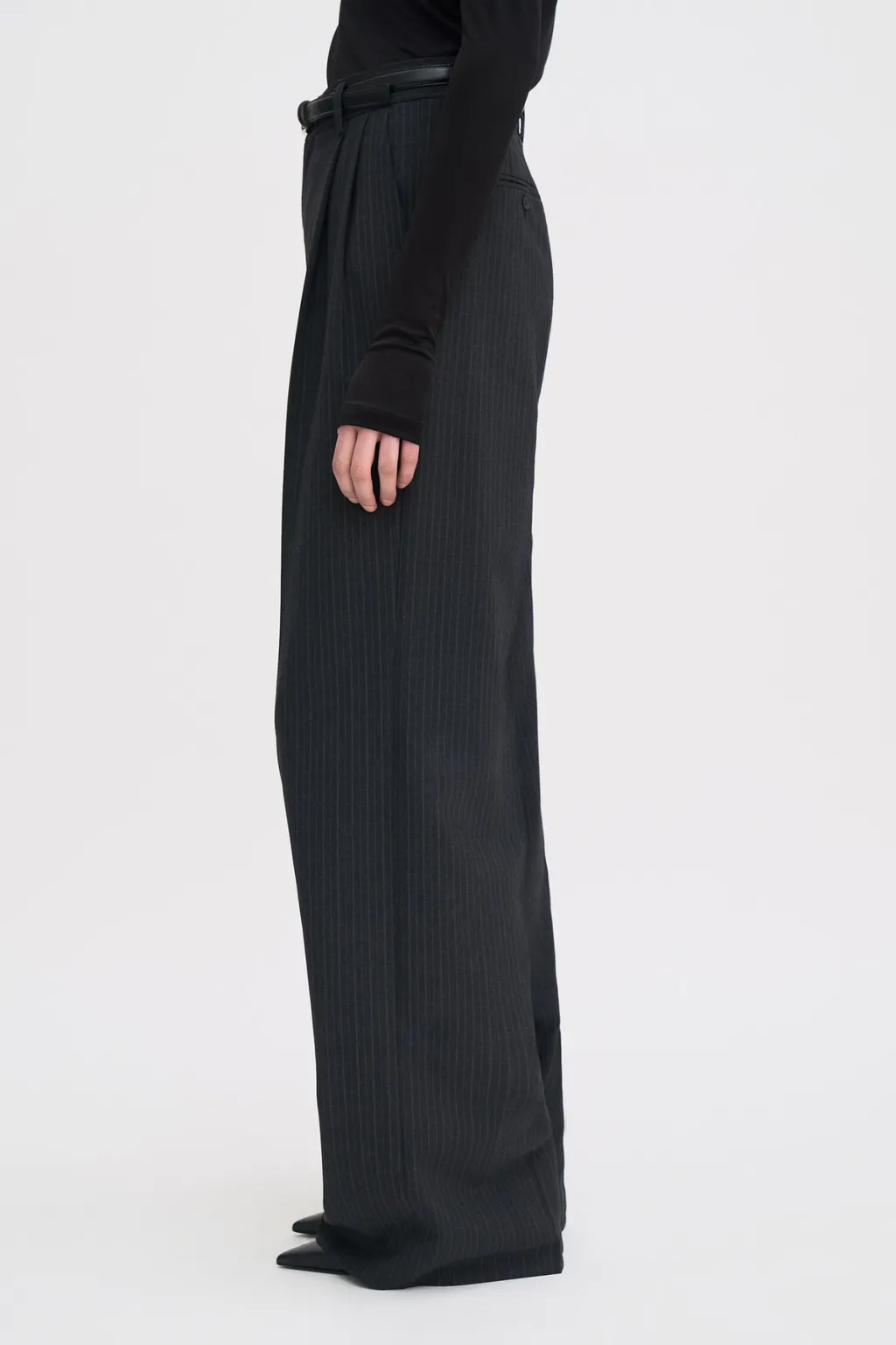 Pinstriped Wide-Leg Pants