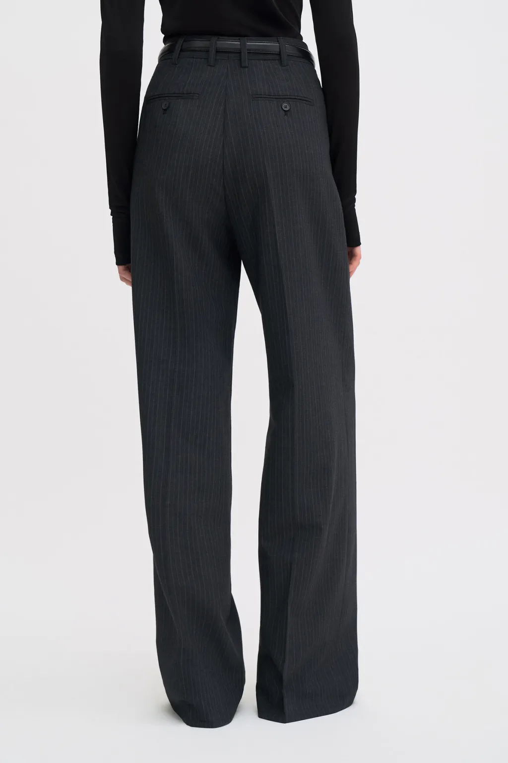 Pinstriped Wide-Leg Pants