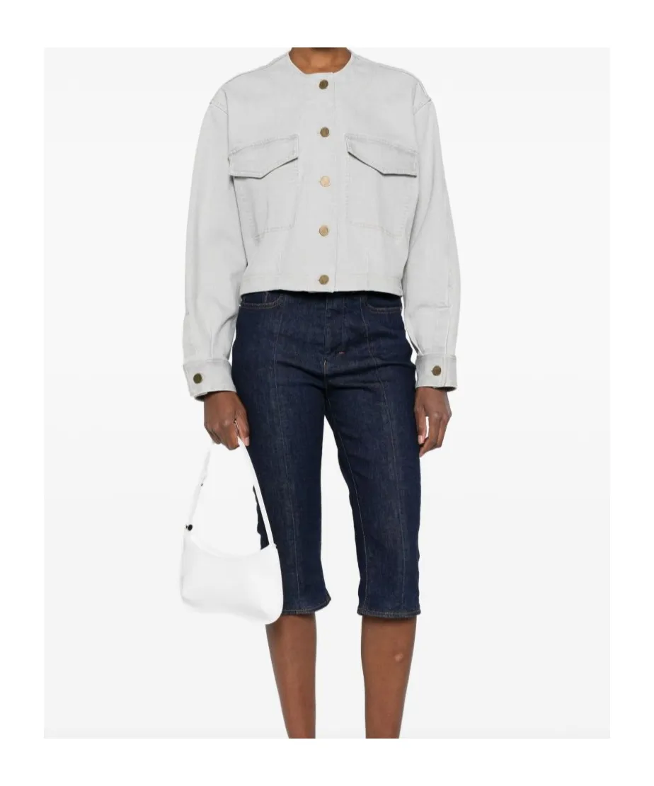 Buttoned Crewneck Denim Overshirt