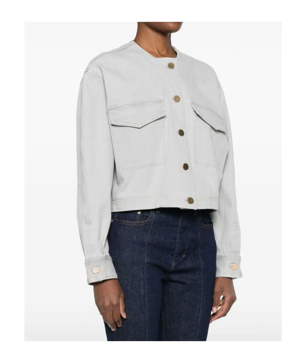 Buttoned Crewneck Denim Overshirt