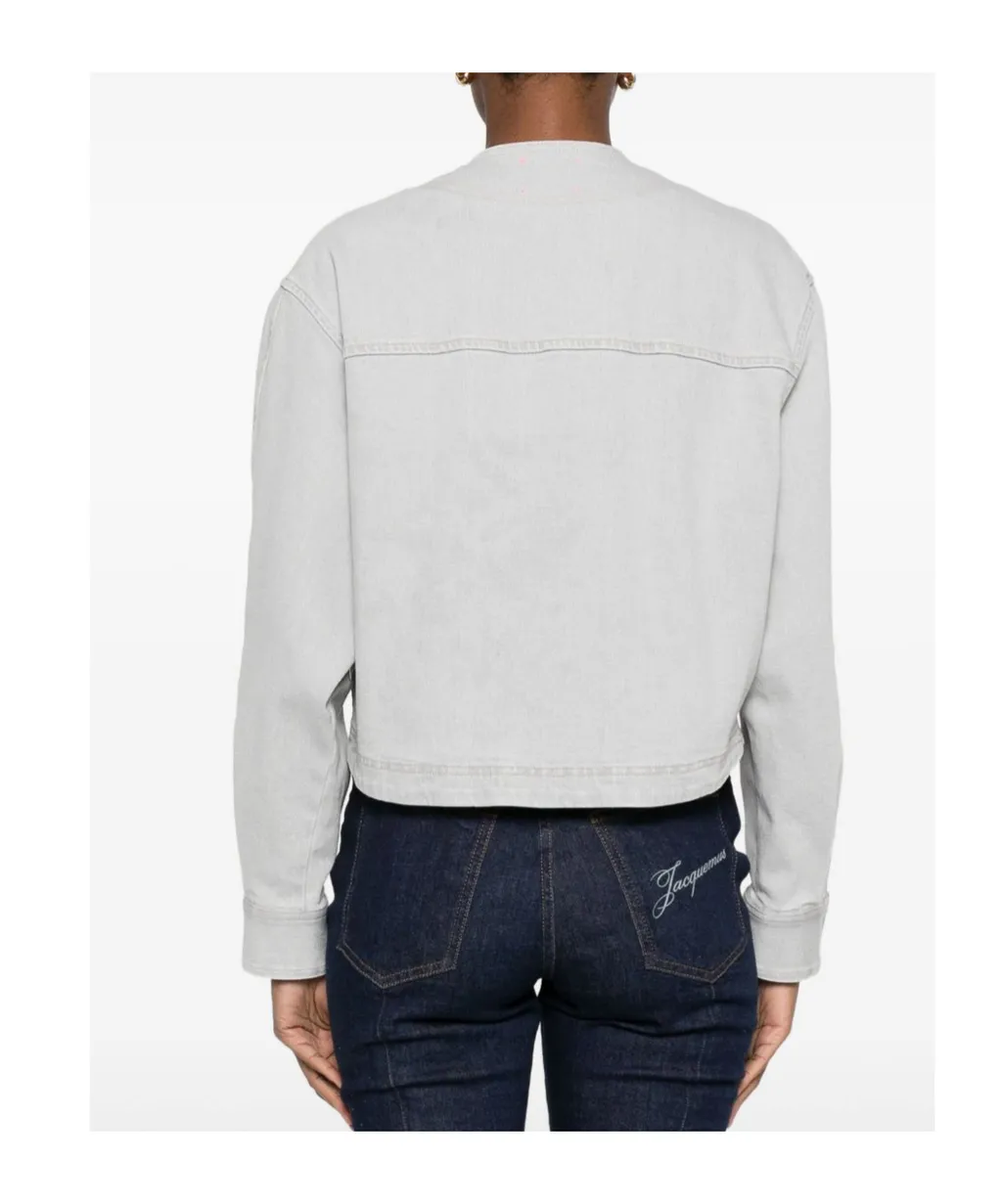 Buttoned Crewneck Denim Overshirt