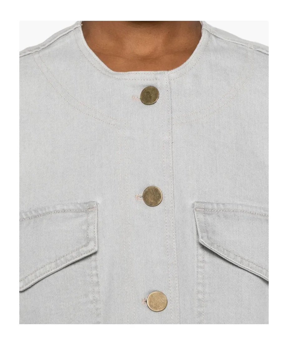 Buttoned Crewneck Denim Overshirt