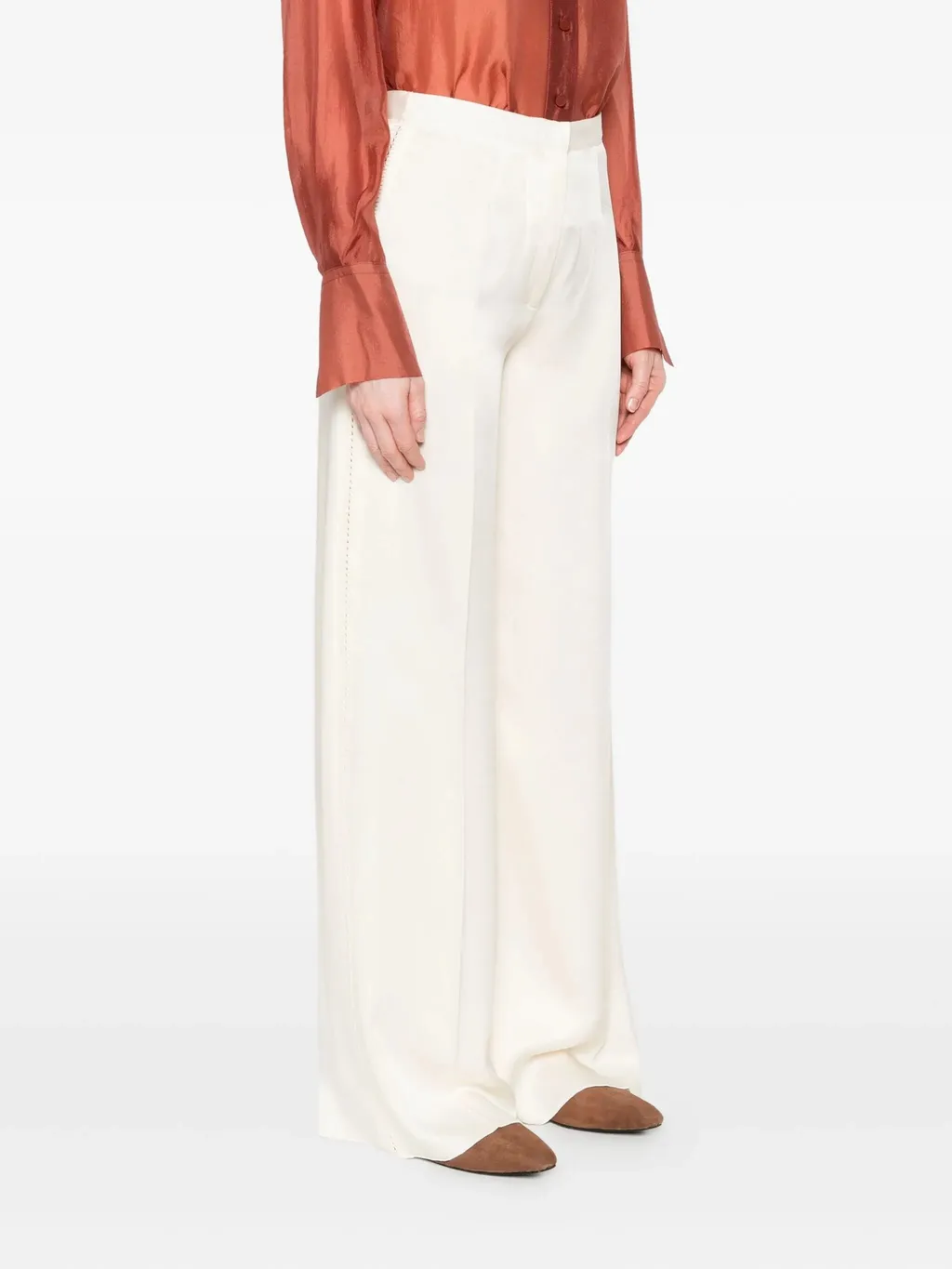 Shiny Anvers Satin High Waist Embroidered Pants