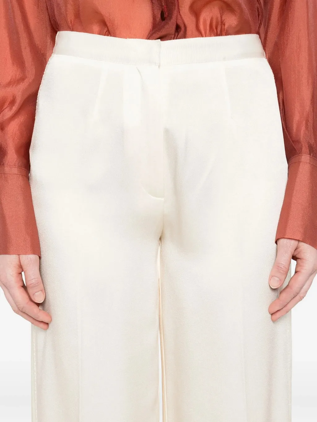 Shiny Anvers Satin High Waist Embroidered Pants