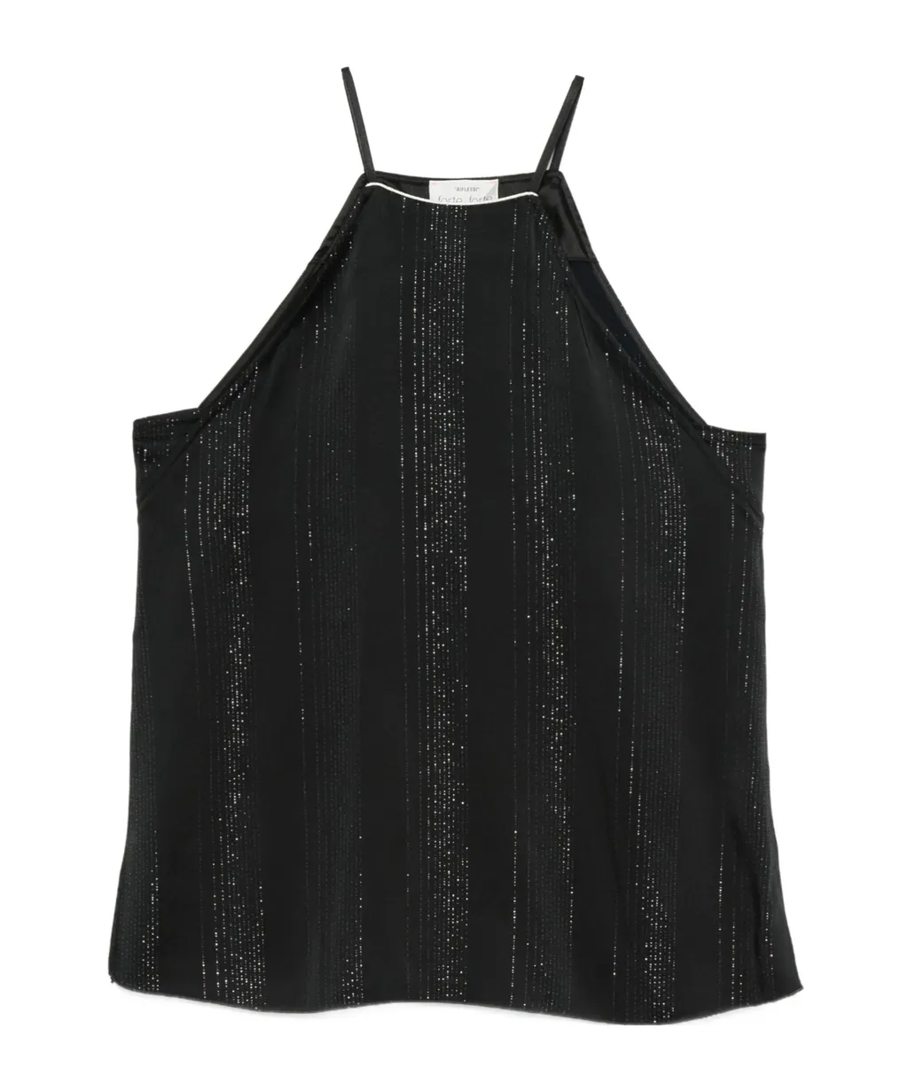 Silver Pinstripe Satin Strap Top