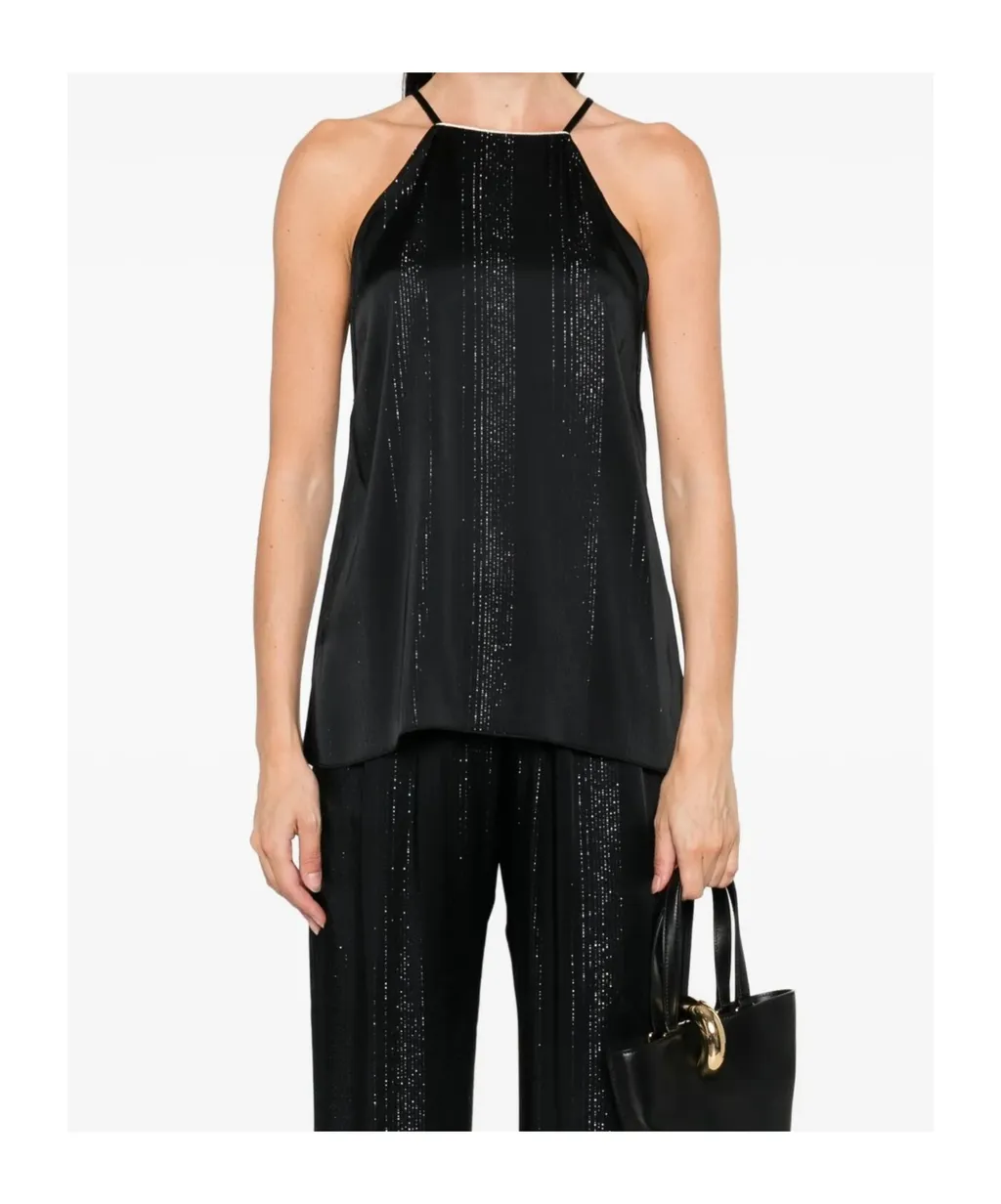 Silver Pinstripe Satin Strap Top