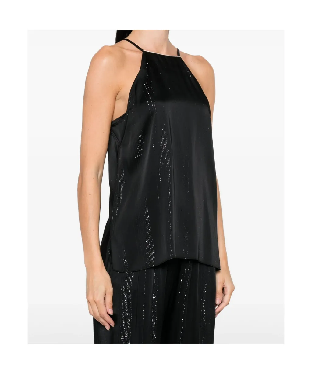 Silver Pinstripe Satin Strap Top