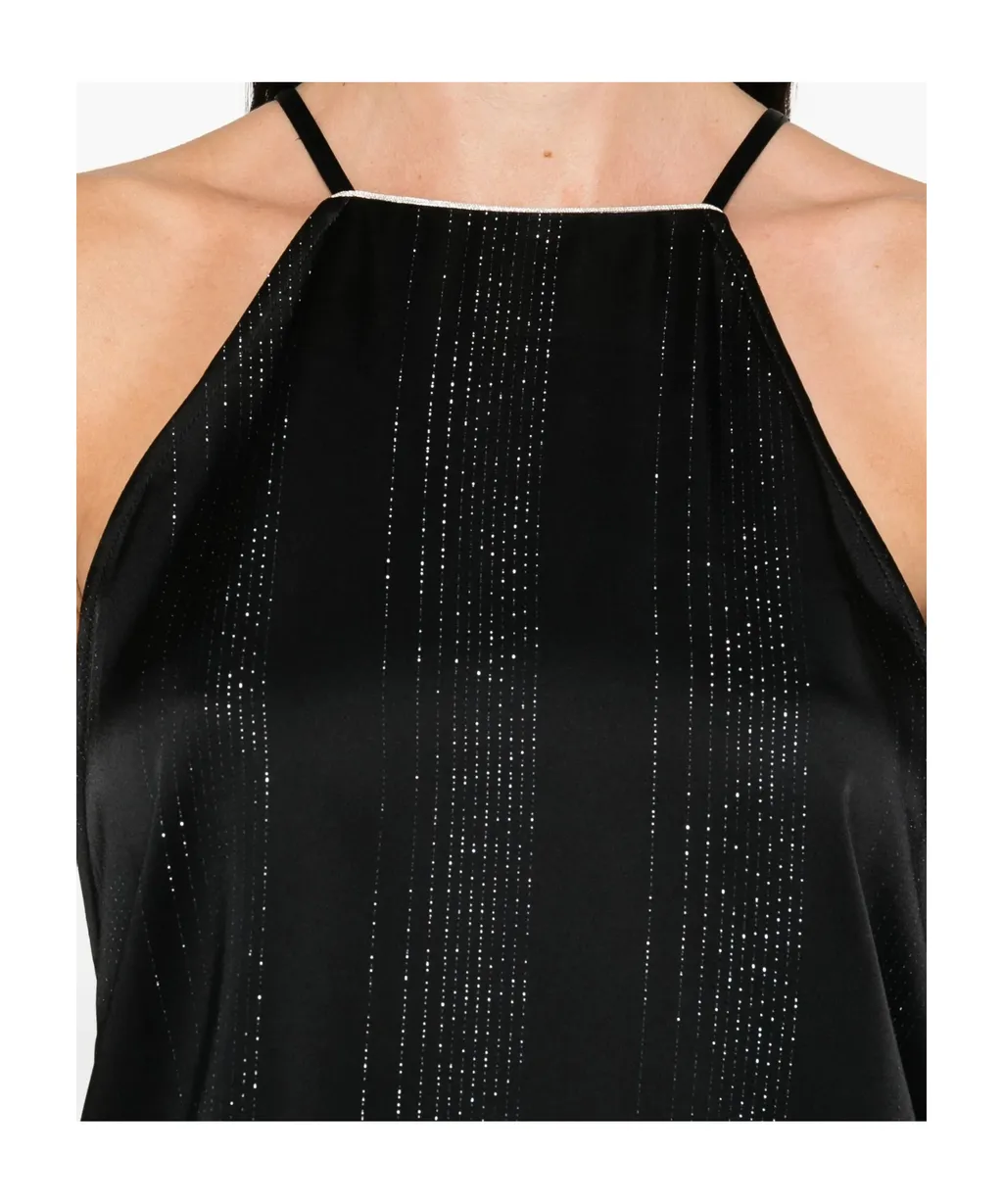 Silver Pinstripe Satin Strap Top