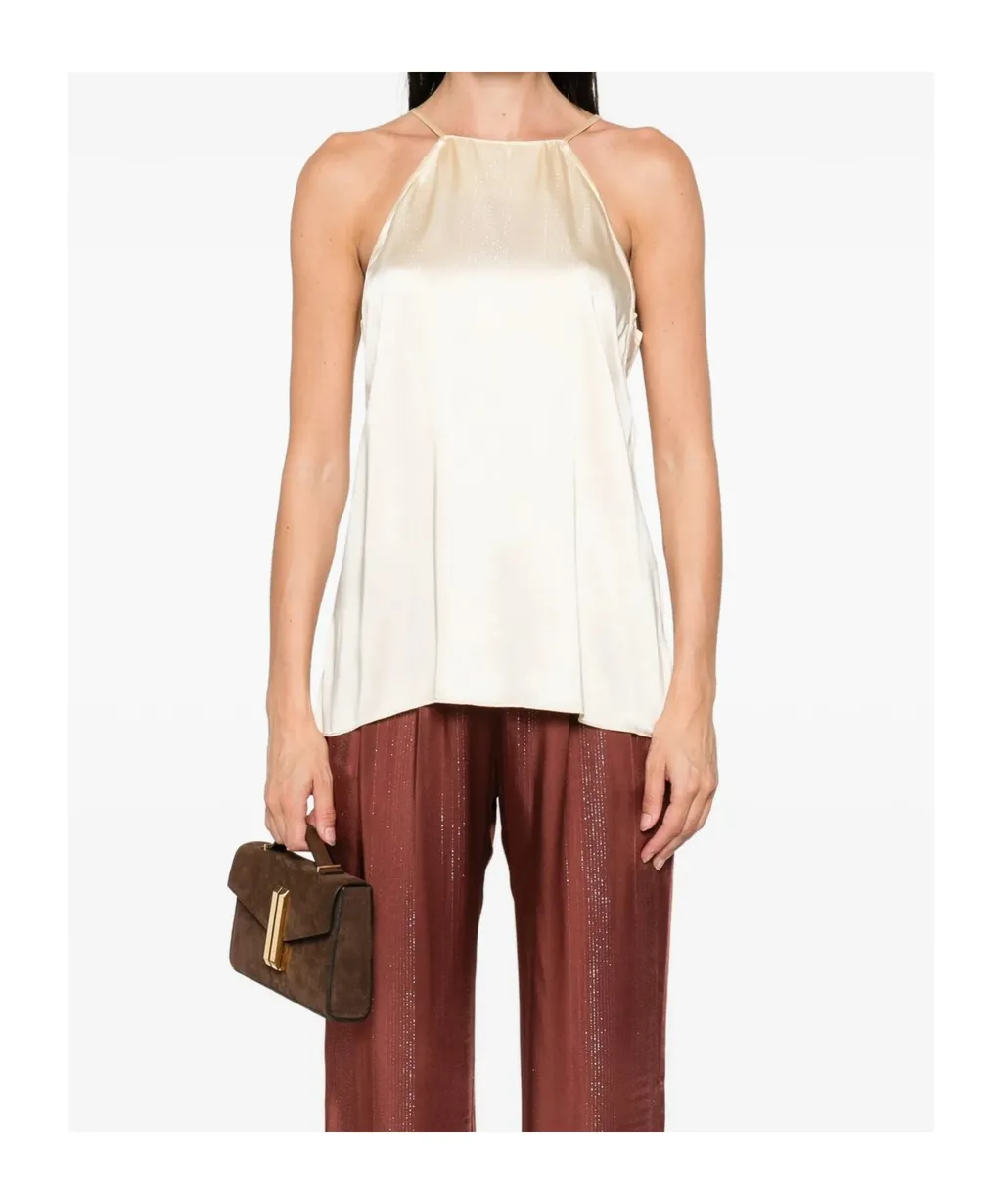 Silver Pinstripe Satin Strap Top