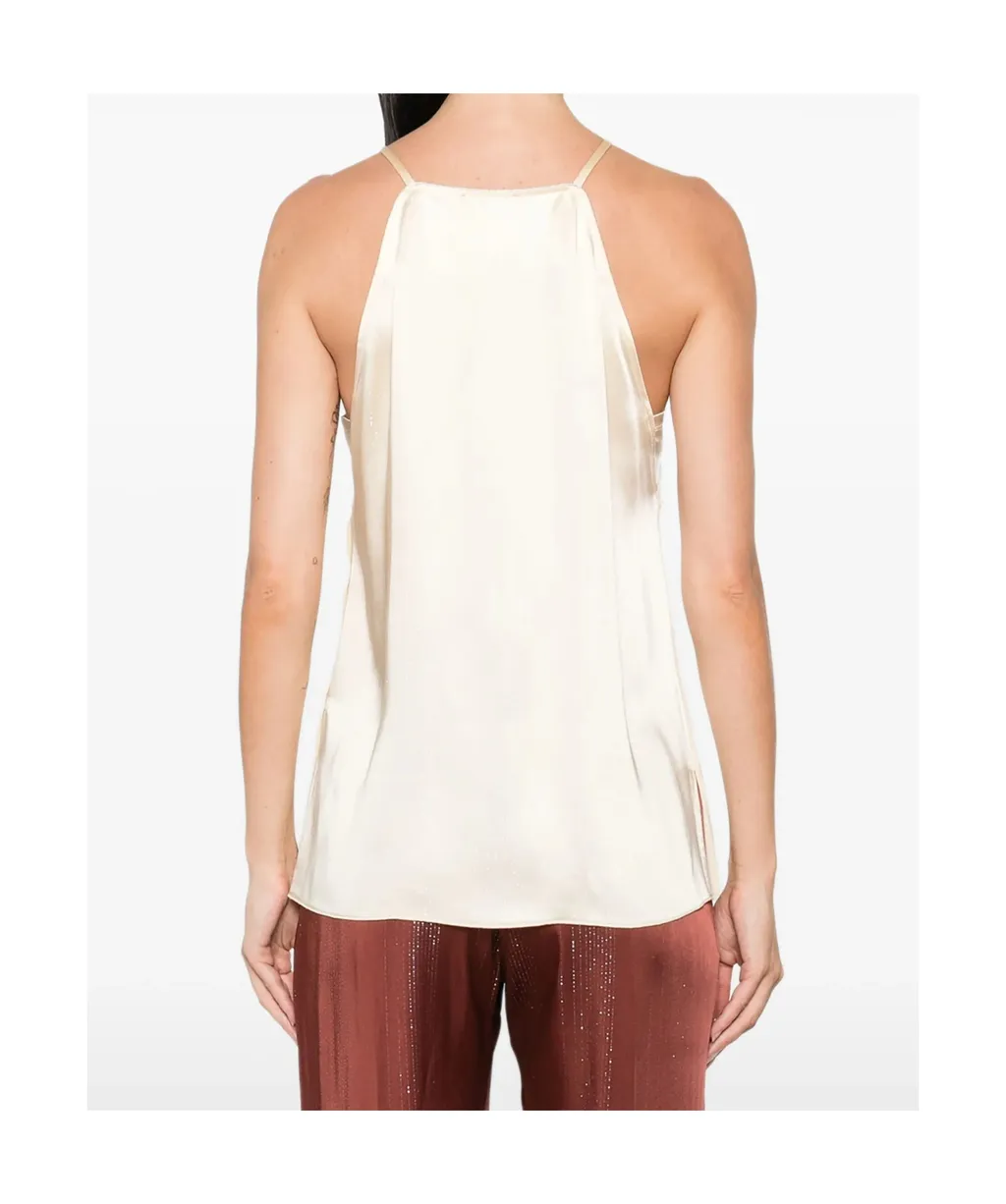 Silver Pinstripe Satin Strap Top