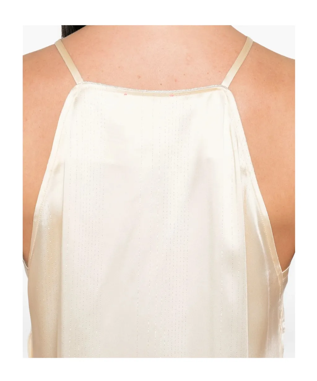 Silver Pinstripe Satin Strap Top