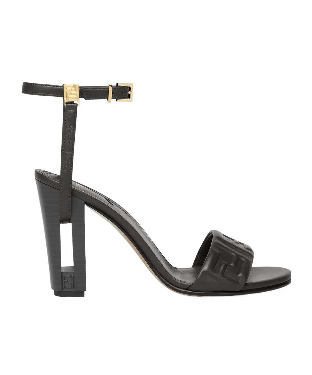 Dolphin Logo Embossed Ankle Strap Sandals