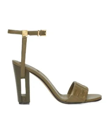 Green Ff Nappa Leather High-Heeled Sandals
