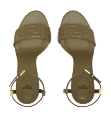 Green Ff Nappa Leather High-Heeled Sandals