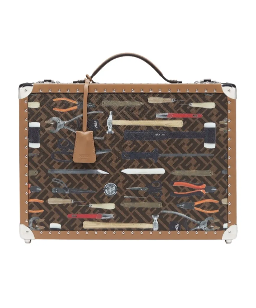 Brown Ff Canvas Suitcase With Fendi Tool Print