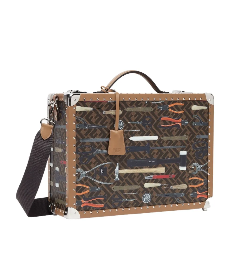 Brown Ff Canvas Suitcase With Fendi Tool Print