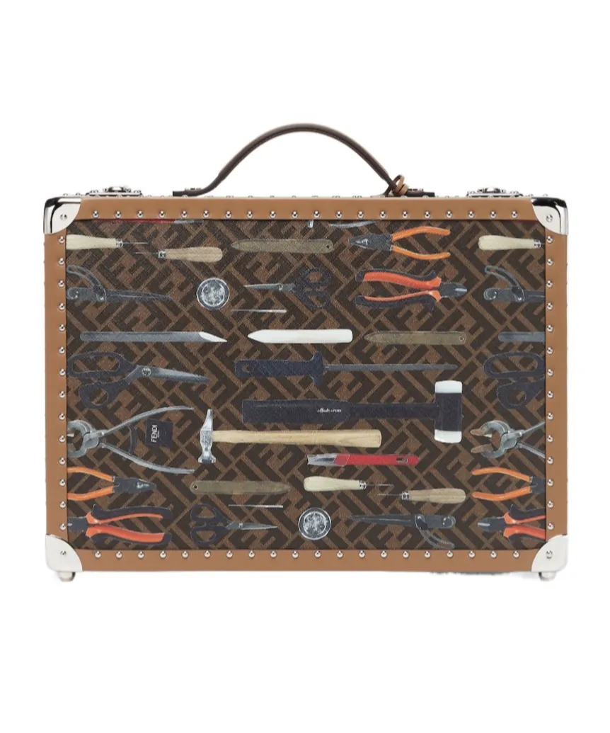 Brown Ff Canvas Suitcase With Fendi Tool Print