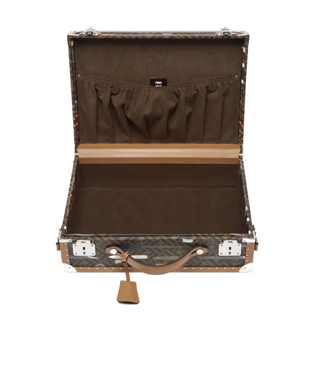 Brown Ff Canvas Suitcase With Fendi Tool Print