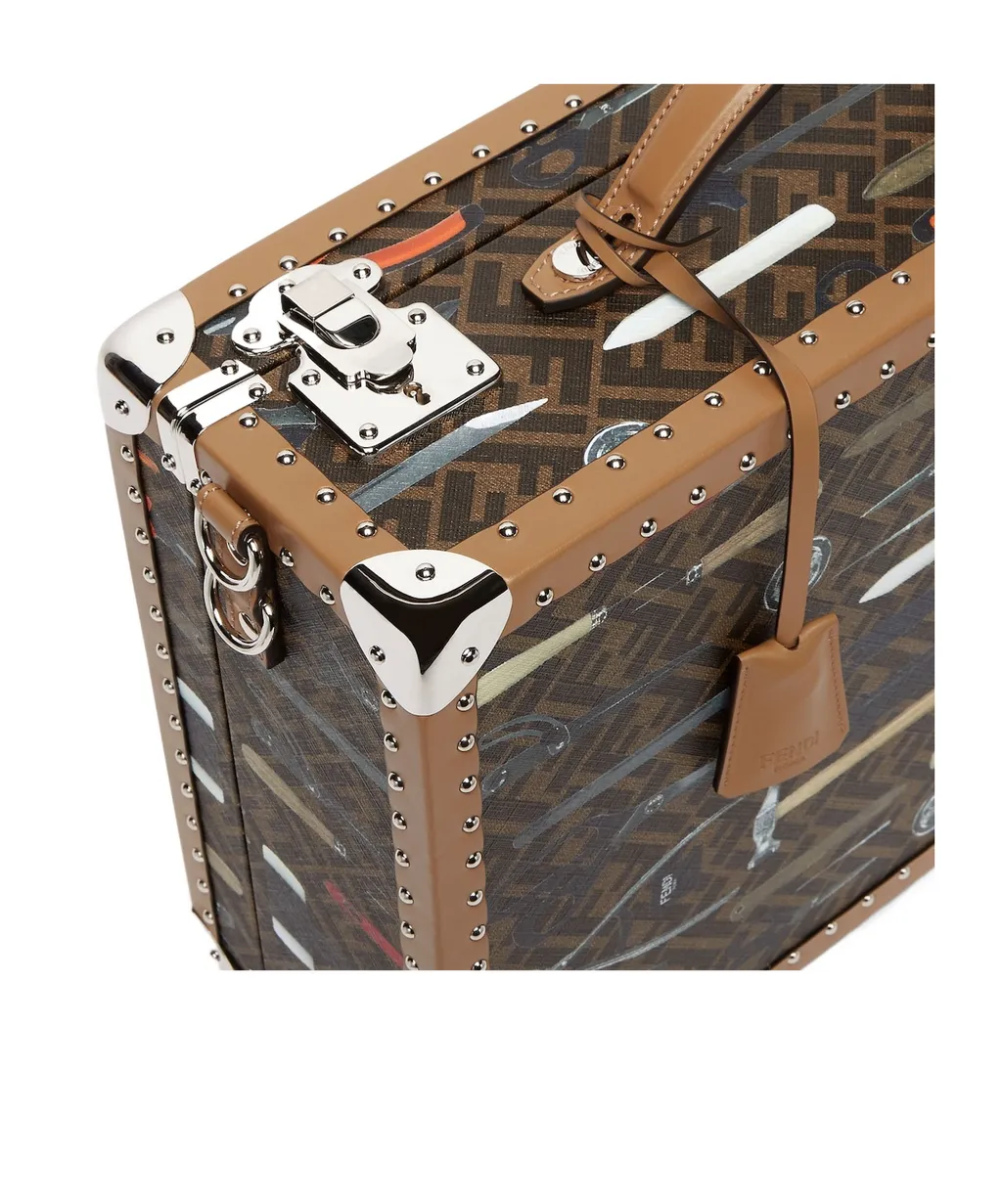 Brown Ff Canvas Suitcase With Fendi Tool Print