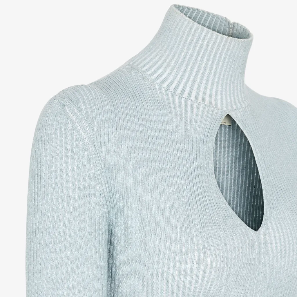 Cut-Out Detailed High-Neck Ribbed Jumper
