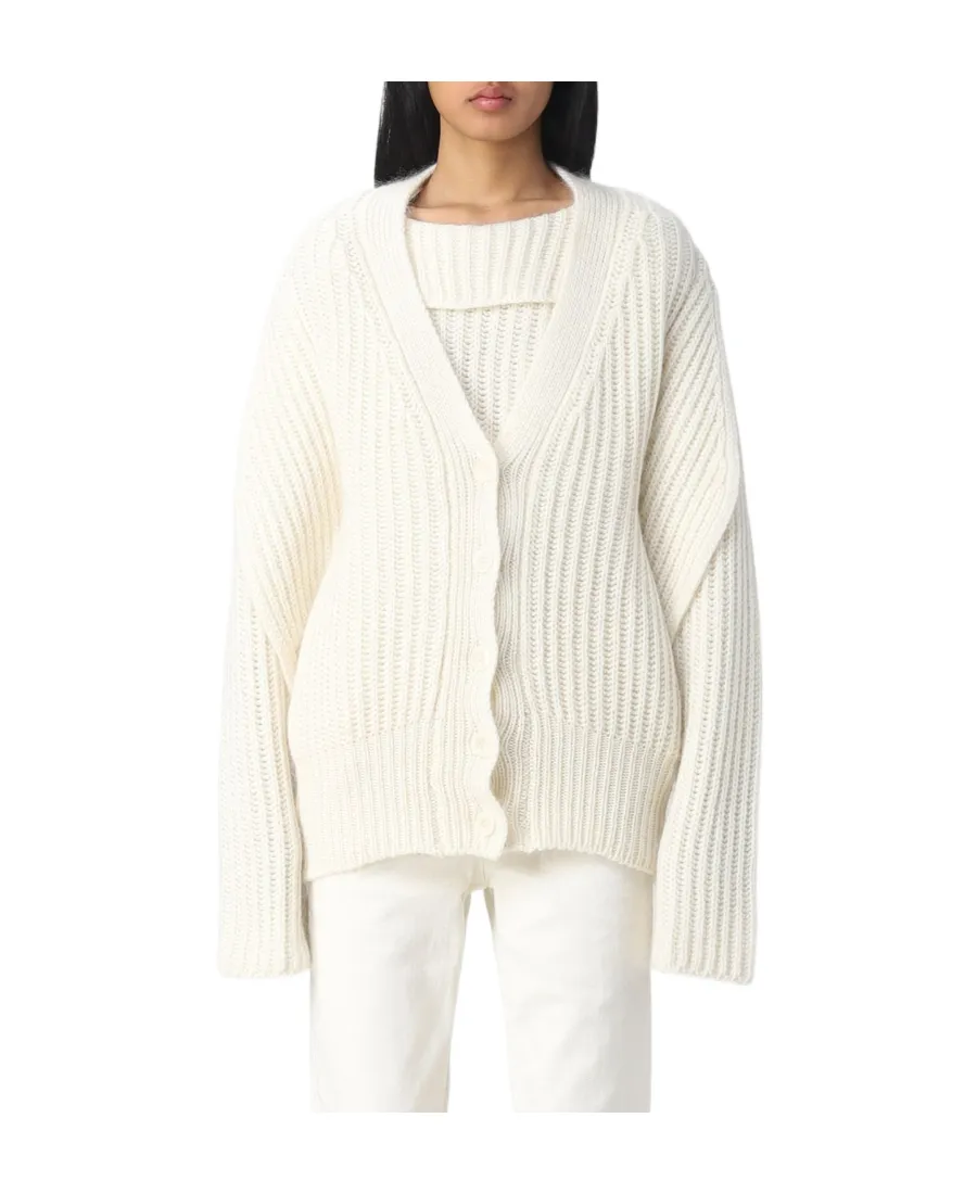 Ribbed-Knit Buttoned Cardigan