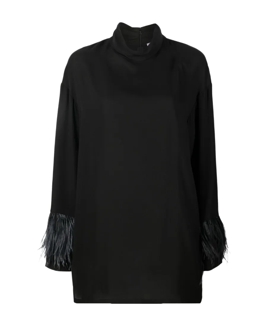 Fringe Detailed Mock Neck Top