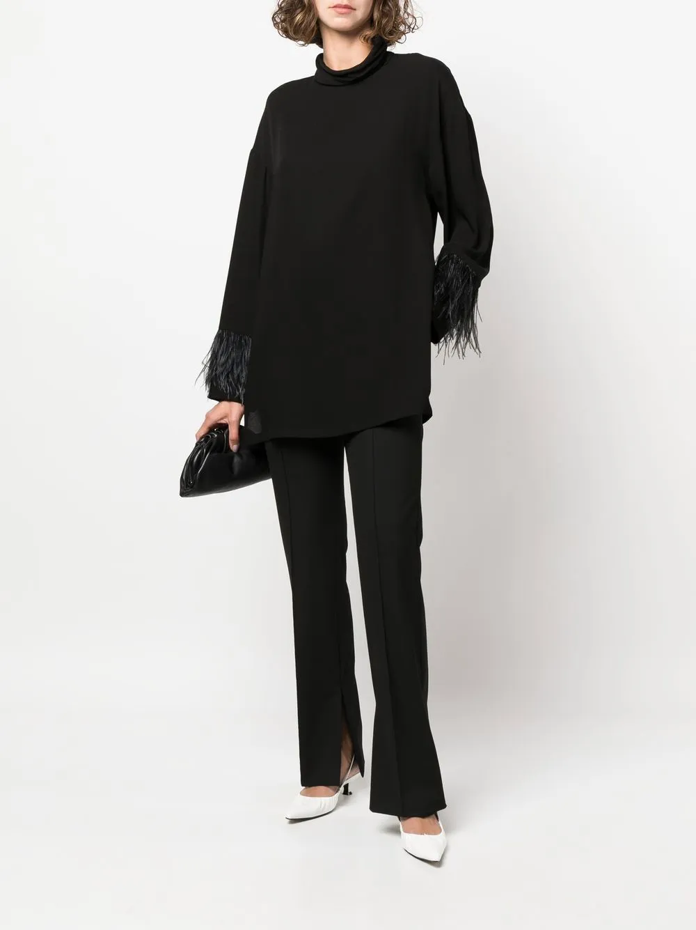 Fringe Detailed Mock Neck Top