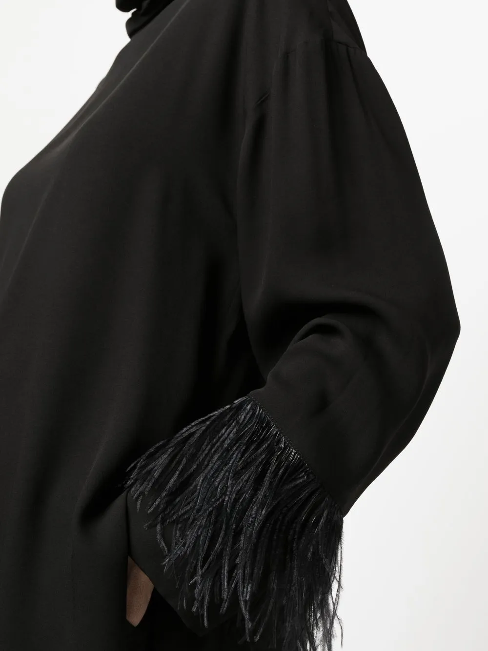 Fringe Detailed Mock Neck Top