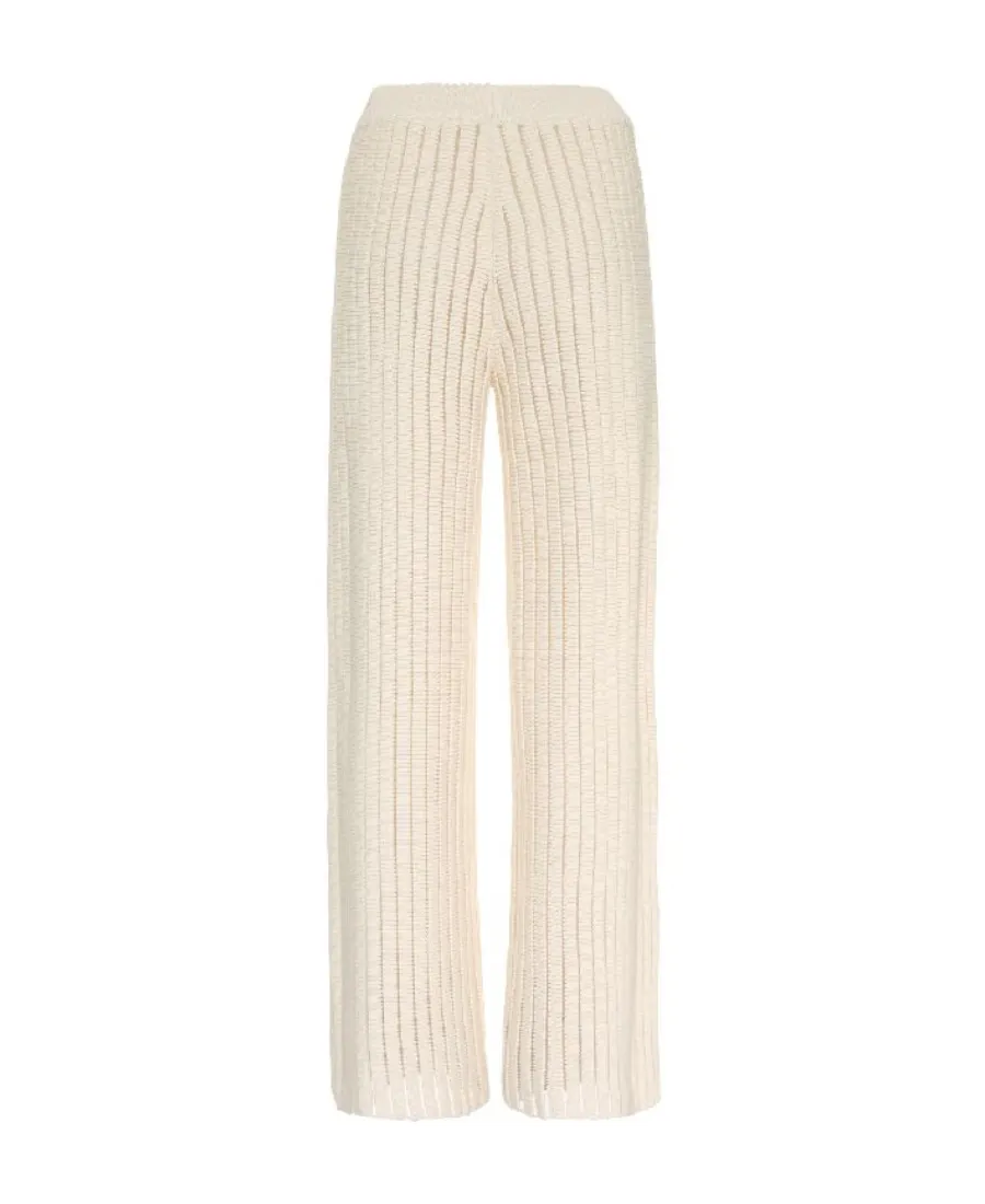 Straight-Leg Ribbed-Knit Trousers