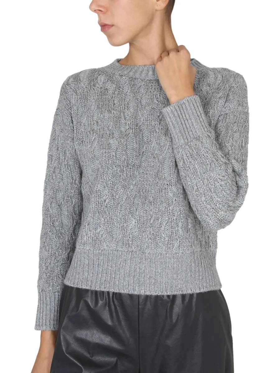 Lurex Detailed Cable Knitted Jumper