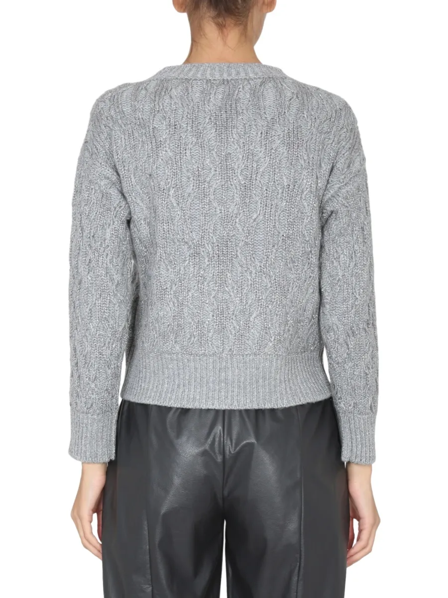 Lurex Detailed Cable Knitted Jumper