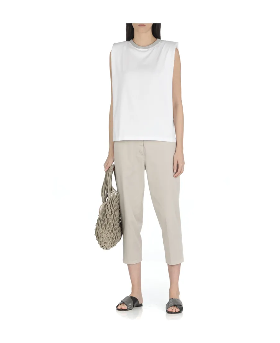Embellished-Neck Sleeveless Top