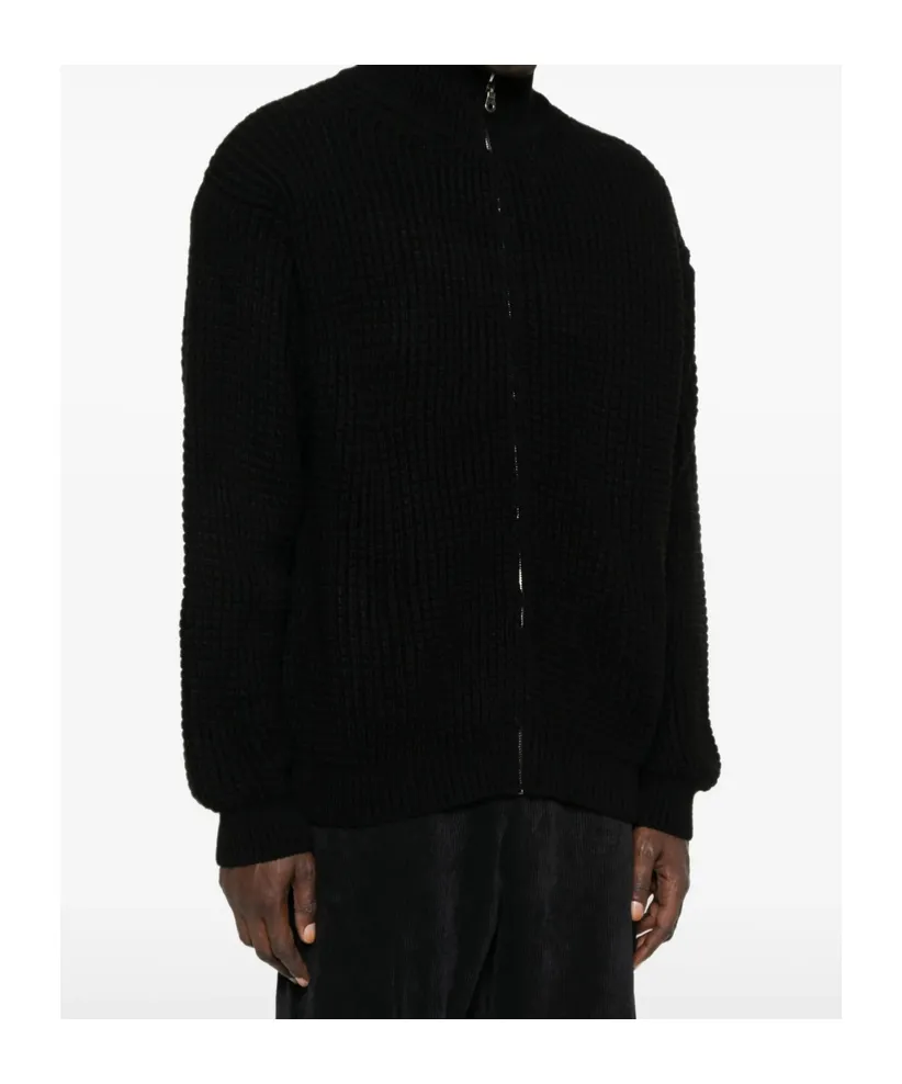 Waffle-Knit Zip-Up Cardigan