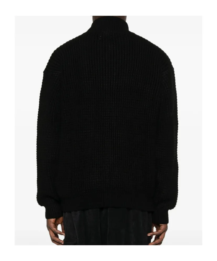 Waffle-Knit Zip-Up Cardigan