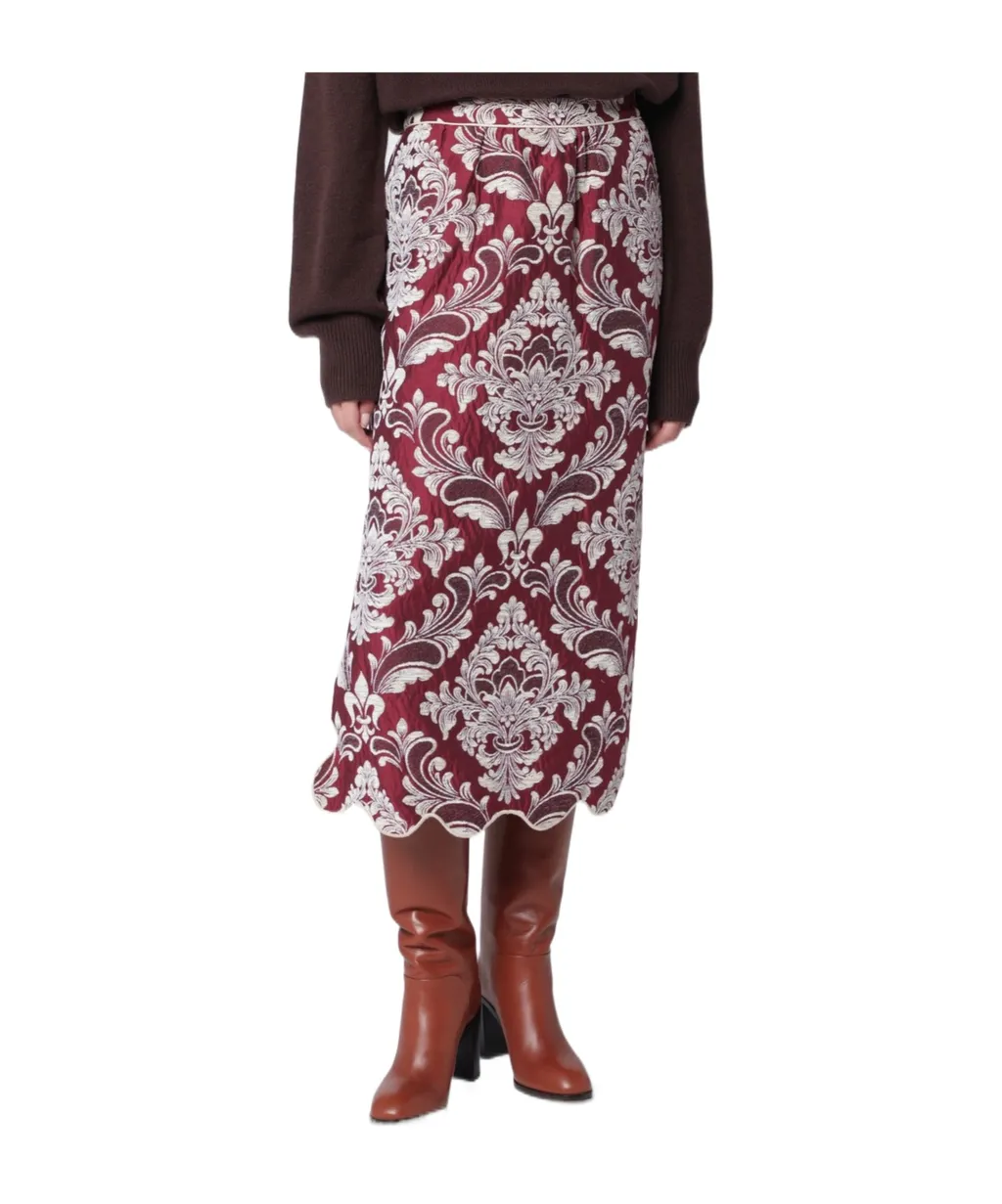 Patterned Jacquard Scallop-Hem Midi Skirt