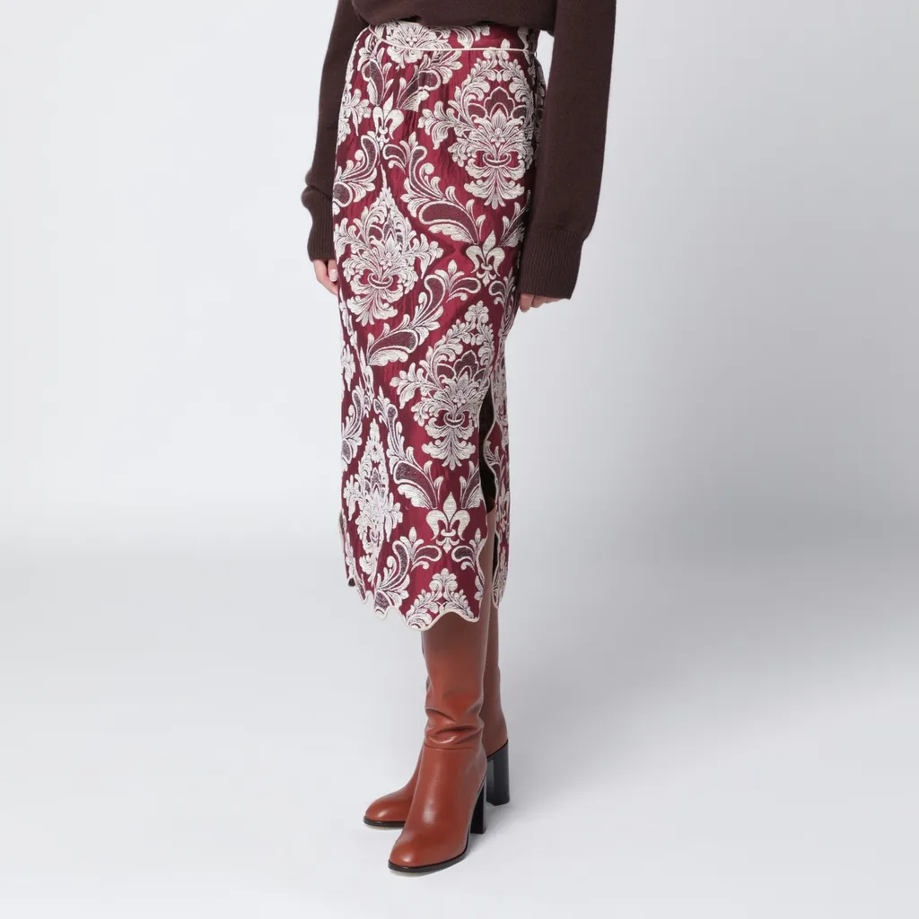 Patterned Jacquard Scallop-Hem Midi Skirt